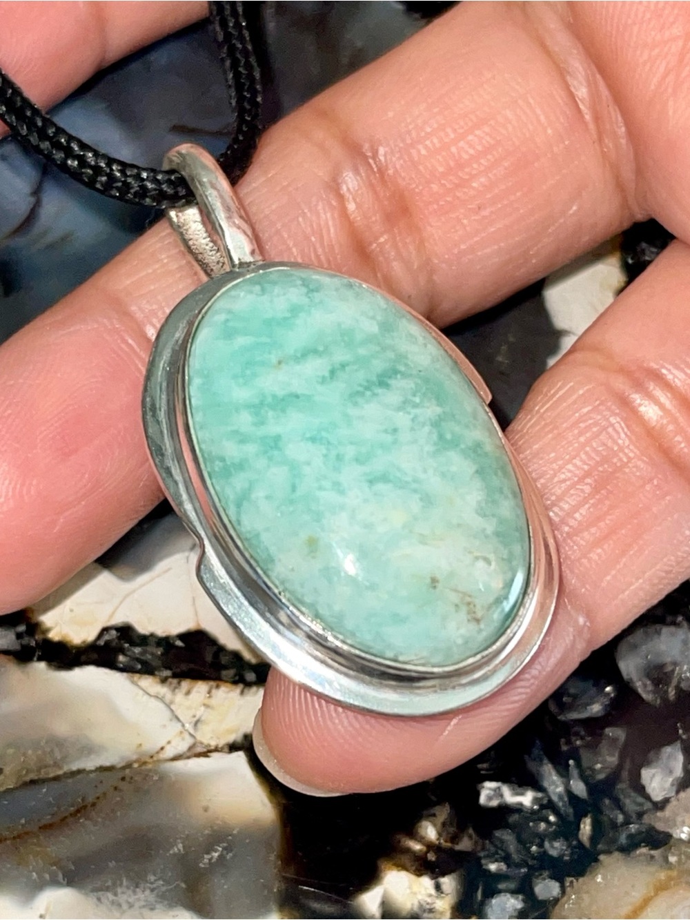 Dainty Green Amazonite Crystal Pendant 1 7/8”- “Stone of Peace”